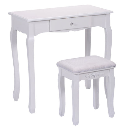 Makeup Vanity Set with 360° Oval Mirror, 3 Storage Drawers, and Cushioned Stool
