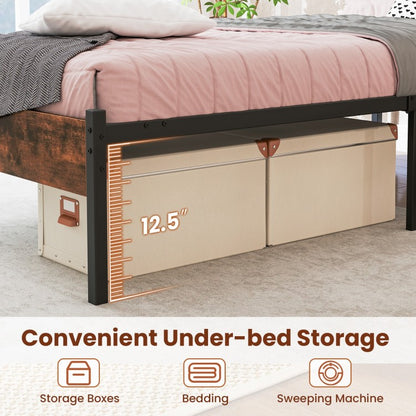 Modern Industrial Bed Frame with Sturdy Metal Slats and Wood Accents, Twin Size