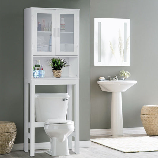 Over-the-Toilet Wooden Storage Cabinet with Tower Rack